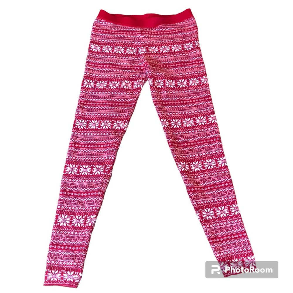 Yet Again Red & White snow flake leggings cotton blend Size Small